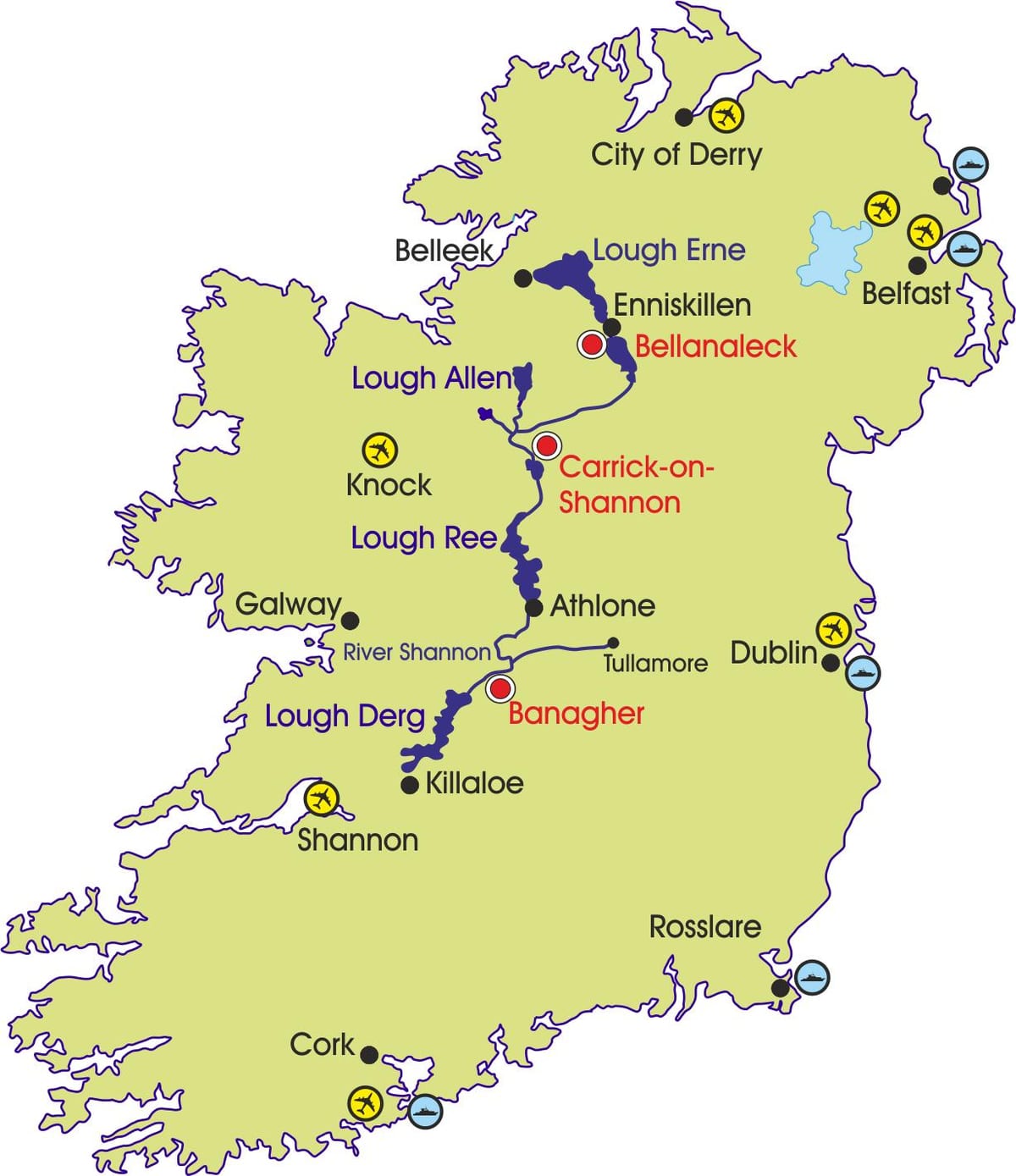 نقشہ آئر لینڈ کے دریاؤں اور پہاڑوں