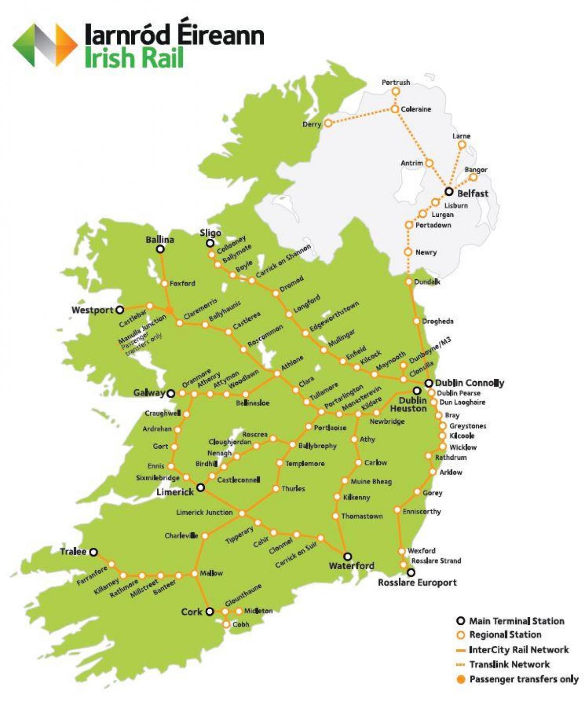 ریل کے سفر میں آئر لینڈ کا نقشہ