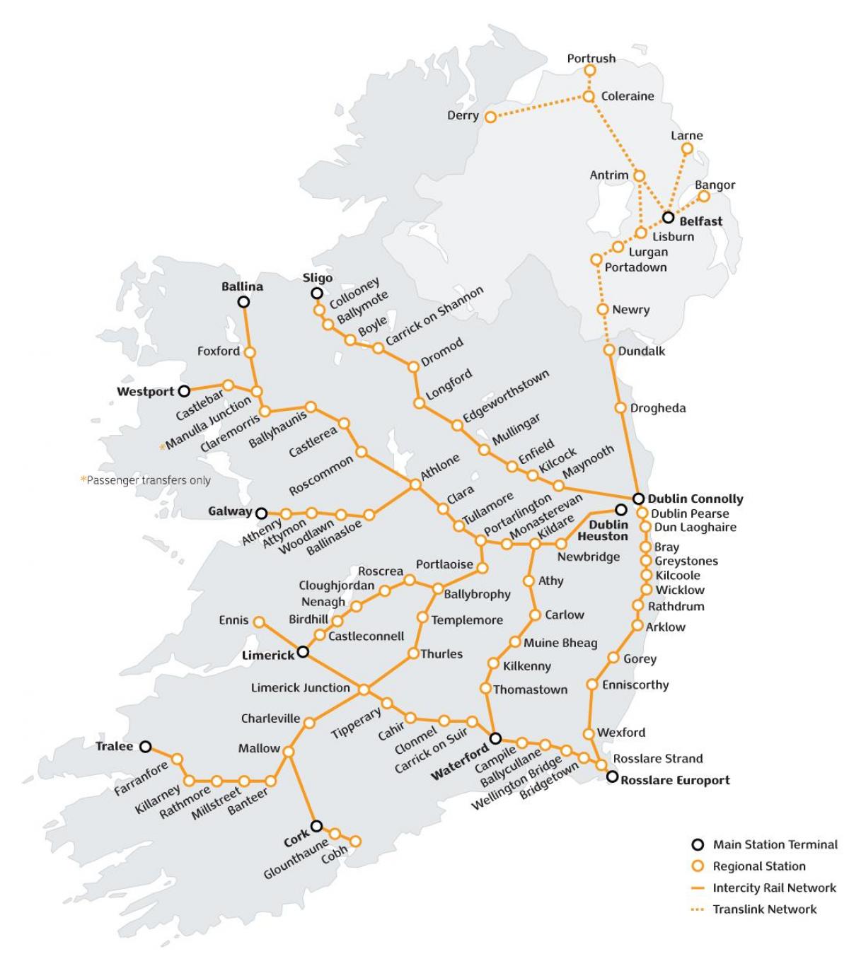 ٹرین کے سفر میں آئر لینڈ کا نقشہ