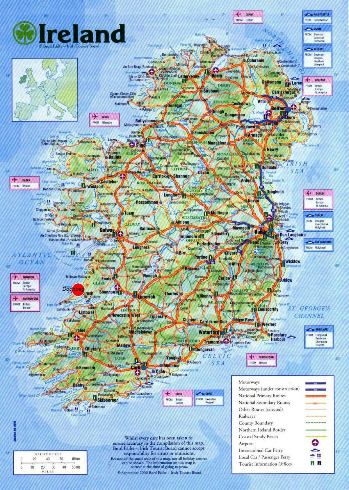 نقشہ آئر لینڈ کے دکھا سیاحوں کی دلچسپی