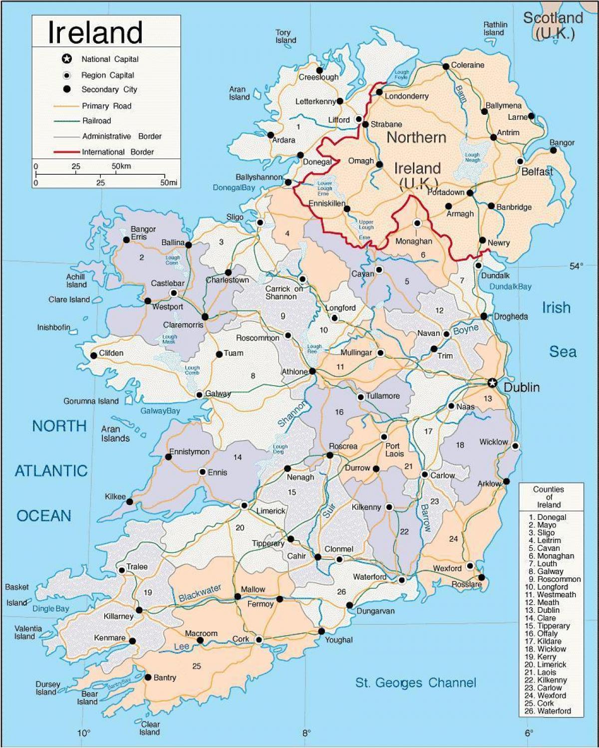 نقشہ آئر لینڈ کے دکھا شہروں