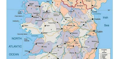 نقشہ کے ساتھ آئر لینڈ کے شہروں